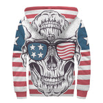 American Skull With Sunglasses Print Sherpa Lined Zip Up Hoodie
