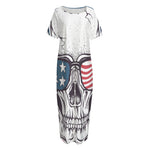 American Skull With Sunglasses Print Short Sleeve Long Nightdress