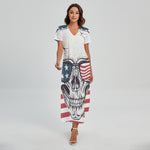 American Skull With Sunglasses Print Short Sleeve Maxi Dress