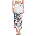 American Skull With Sunglasses Print Side Slit Maxi Skirt