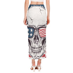 American Skull With Sunglasses Print Side Slit Maxi Skirt