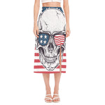American Skull With Sunglasses Print Side Slit Midi Skirt