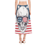 American Skull With Sunglasses Print Side Slit Midi Skirt
