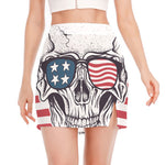 American Skull With Sunglasses Print Side Slit Mini Skirt