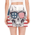 American Skull With Sunglasses Print Side Slit Mini Skirt