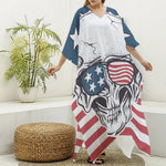 American Skull With Sunglasses Print Silk V-Neck Kaftan Dress