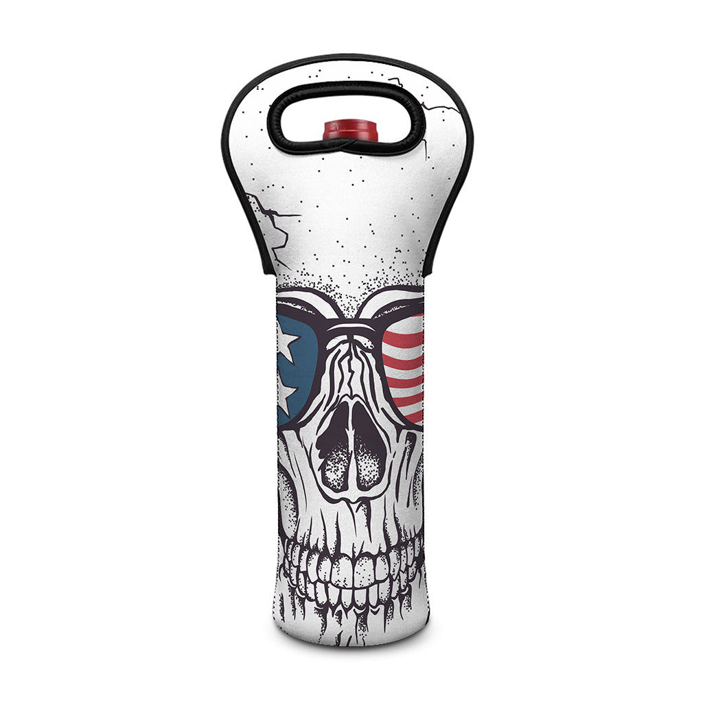 American Skull With Sunglasses Print Single Neoprene Wine Tote