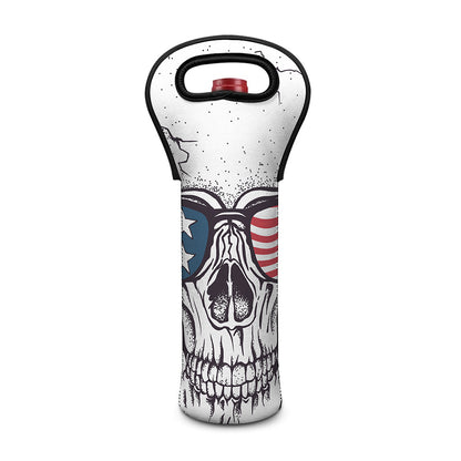 American Skull With Sunglasses Print Single Neoprene Wine Tote