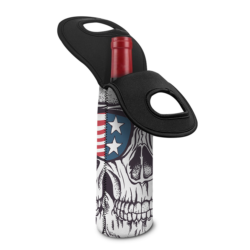 American Skull With Sunglasses Print Single Neoprene Wine Tote