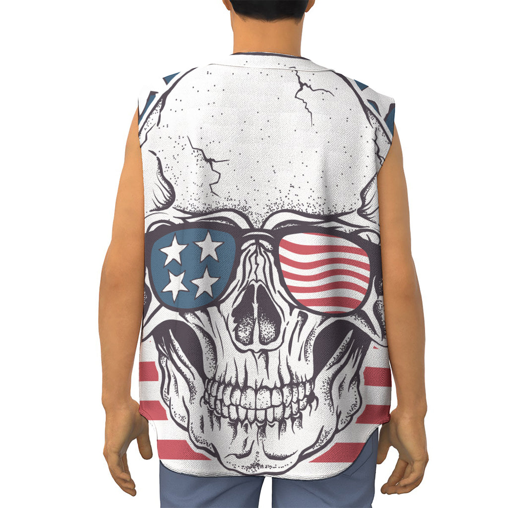 American Skull With Sunglasses Print Sleeveless Baseball Jersey