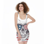 American Skull With Sunglasses Print Sleeveless Bodycon Dress
