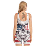 American Skull With Sunglasses Print Sleeveless One Piece Swimsuit