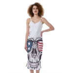 American Skull With Sunglasses Print Slim Fit Midi Cami Dress
