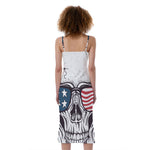 American Skull With Sunglasses Print Slim Fit Midi Cami Dress