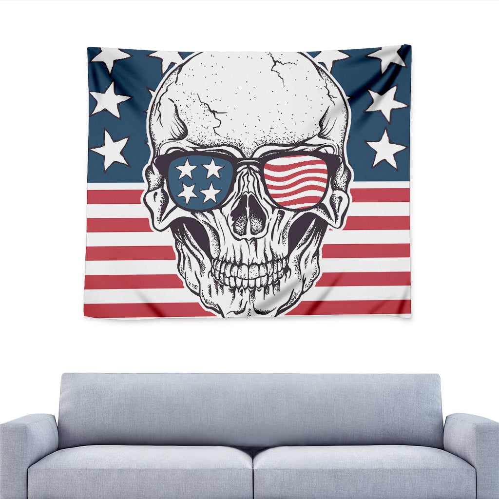 American Skull With Sunglasses Print Tapestry