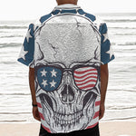 American Skull With Sunglasses Print Textured Short Sleeve Shirt