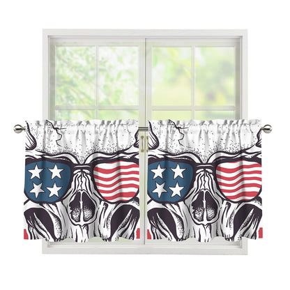 American Skull With Sunglasses Print Tier Curtains