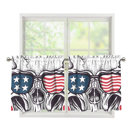 American Skull With Sunglasses Print Tier Curtains