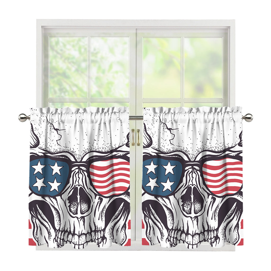 American Skull With Sunglasses Print Tier Curtains