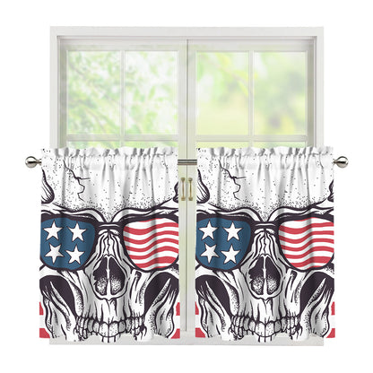 American Skull With Sunglasses Print Tier Curtains
