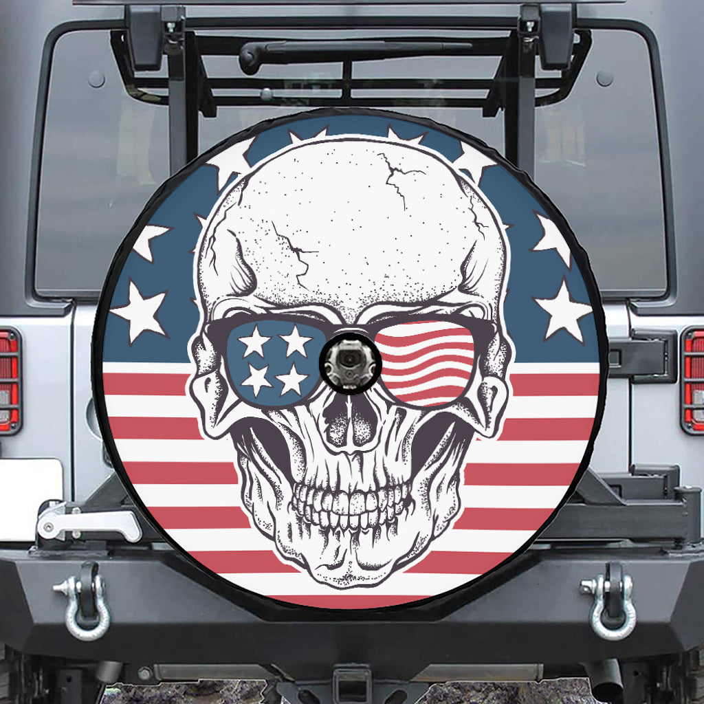 American Skull With Sunglasses Print Tire Cover With Camera Hole
