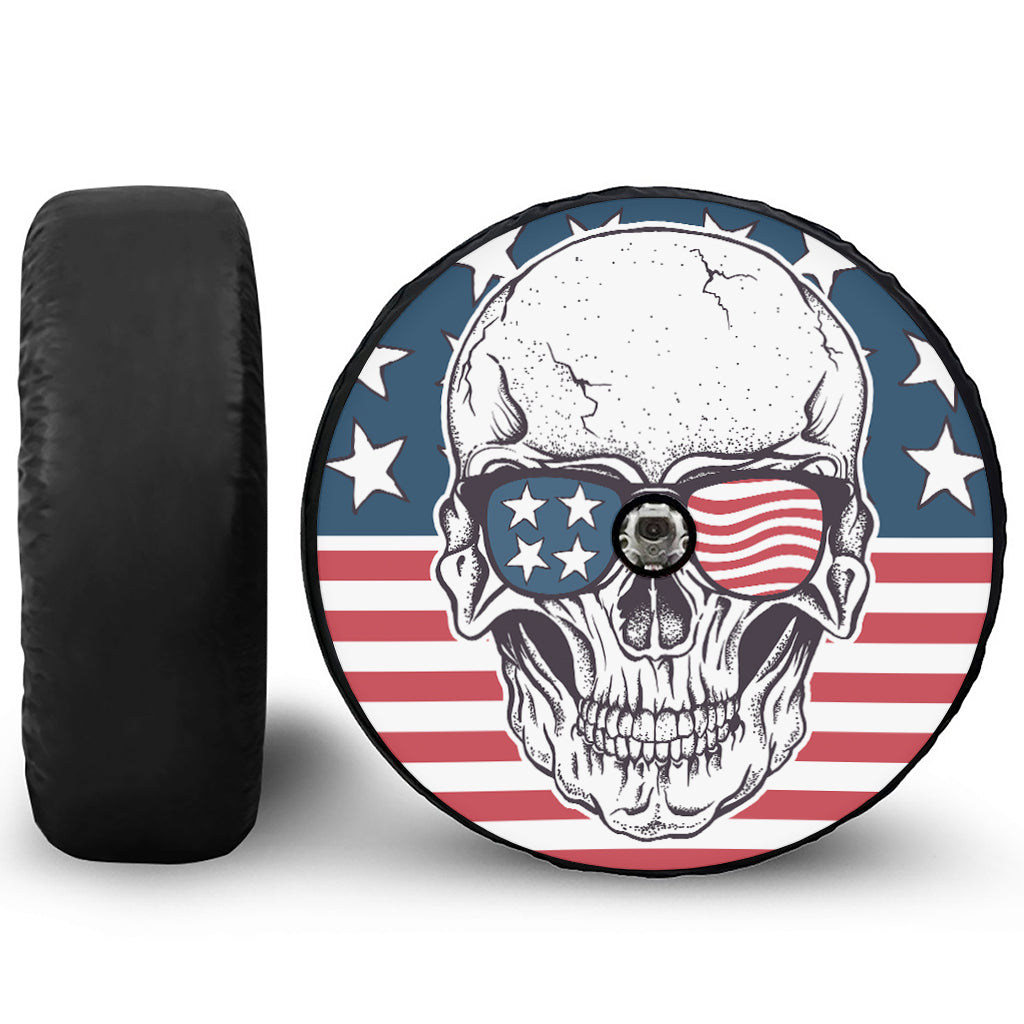 American Skull With Sunglasses Print Tire Cover With Camera Hole