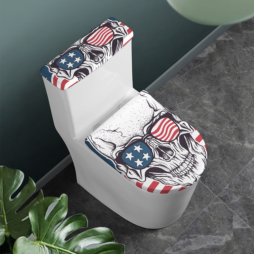American Skull With Sunglasses Print Toilet Lid And Tank Cover Set