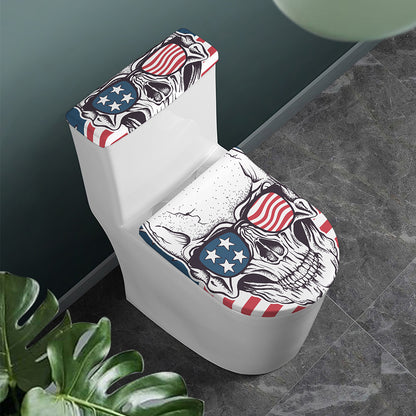 American Skull With Sunglasses Print Toilet Lid And Tank Cover Set