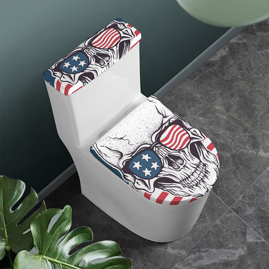 American Skull With Sunglasses Print Toilet Lid And Tank Cover Set