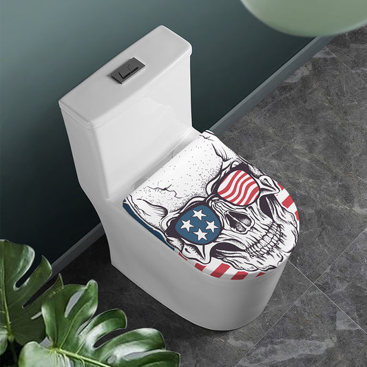 American Skull With Sunglasses Print Toilet Lid Cover