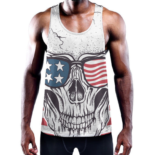 American Skull With Sunglasses Print Training Tank Top