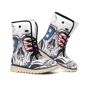 American Skull With Sunglasses Print Winter Boots