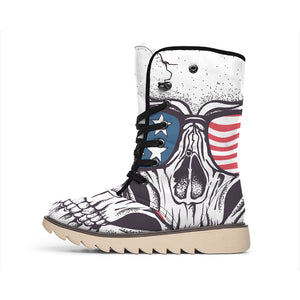 American Skull With Sunglasses Print Winter Boots