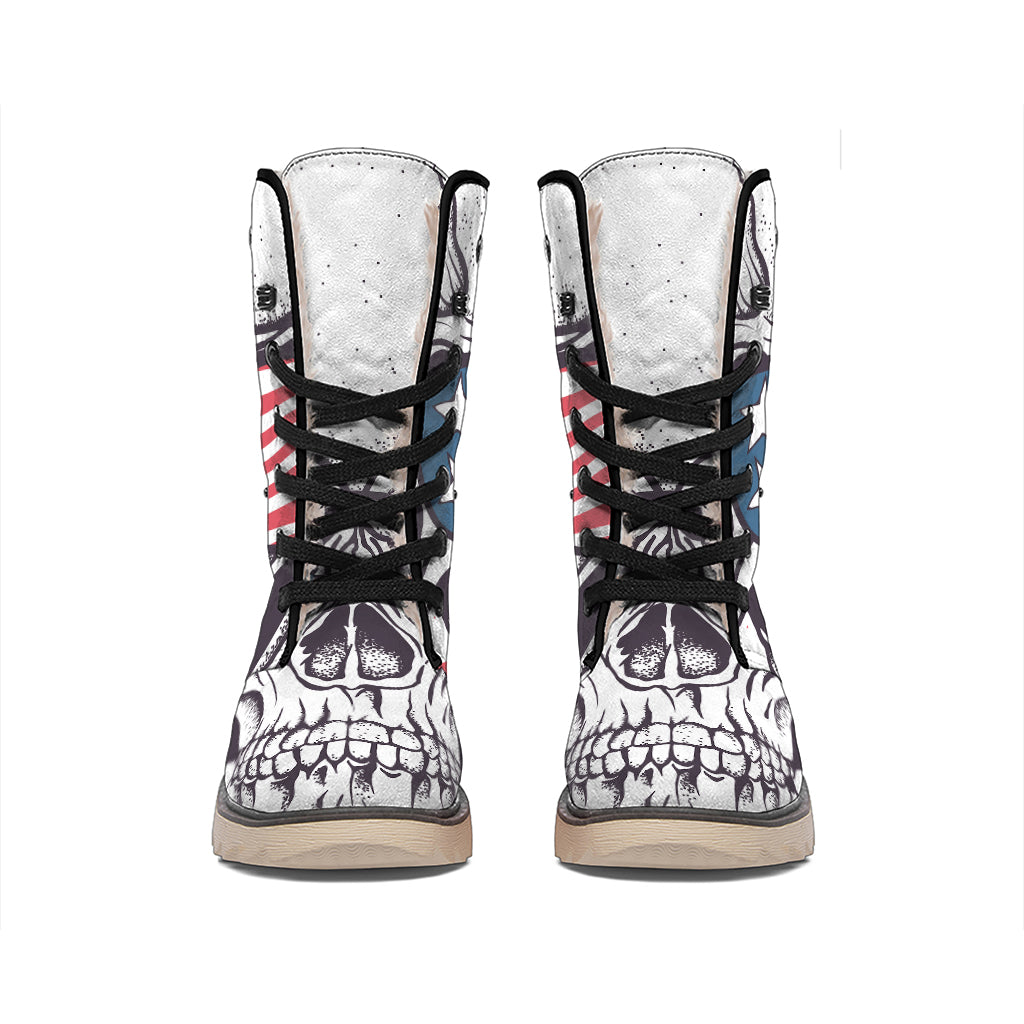 American Skull With Sunglasses Print Winter Boots