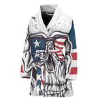American Skull With Sunglasses Print Women's Bathrobe