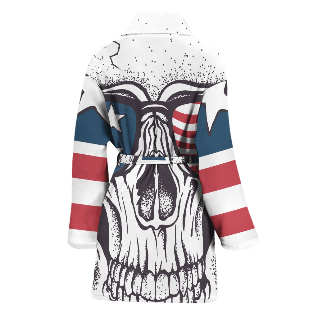 American Skull With Sunglasses Print Women's Bathrobe