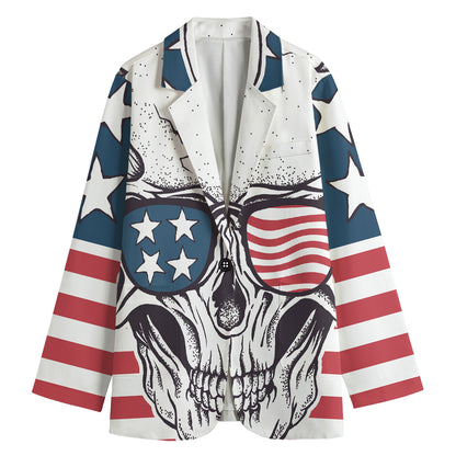 American Skull With Sunglasses Print Women's Blazer