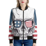 American Skull With Sunglasses Print Women's Bomber Jacket