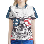 American Skull With Sunglasses Print Women's Polo Shirt