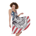 American Skull With Sunglasses Print Sleeveless Knee Length Dress