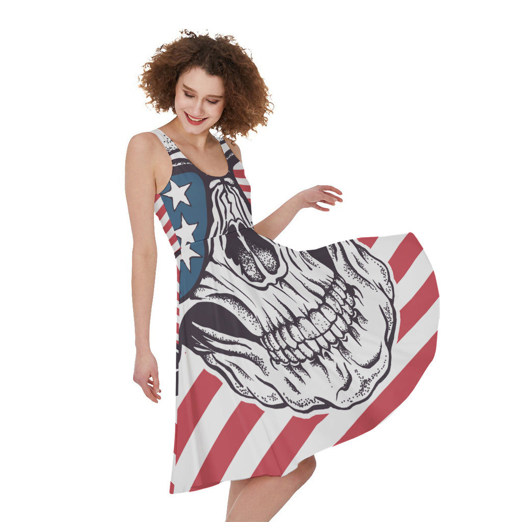 American Skull With Sunglasses Print Women's Sleeveless Dress