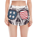 American Skull With Sunglasses Print Women's Split Running Shorts