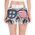 American Skull With Sunglasses Print Women's Split Running Shorts