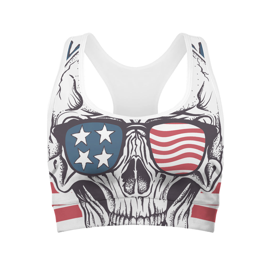 American Skull With Sunglasses Print Women's Sports Bra