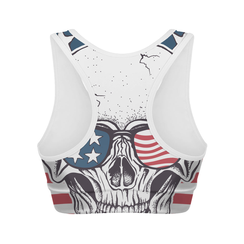 American Skull With Sunglasses Print Women's Sports Bra