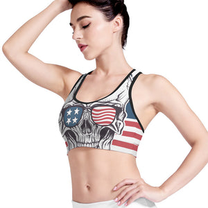 American Skull With Sunglasses Print Women's Sports Bra