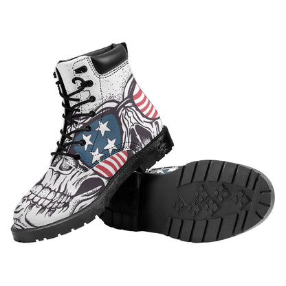 American Skull With Sunglasses Print Work Boots