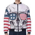 American Skull With Sunglasses Print Zip Sleeve Bomber Jacket