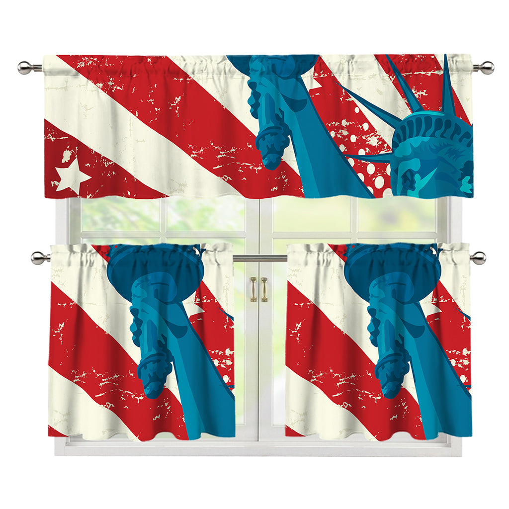American Statue of Liberty Print 3 Piece Kitchen Curtains