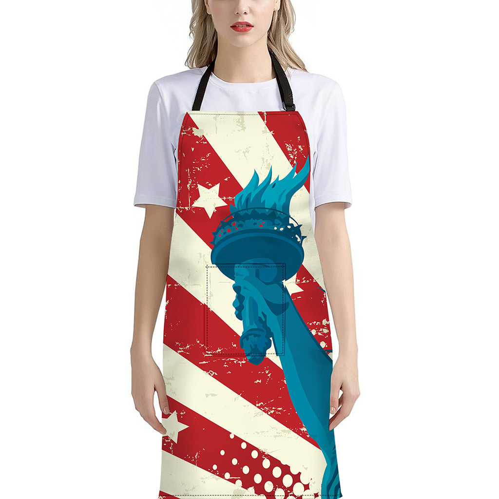 American Statue of Liberty Print Bib Apron With Pocket